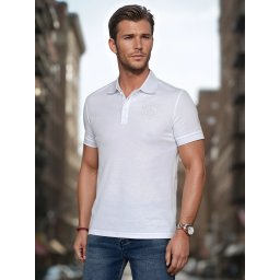 Tricou polo alb bărbătesc cu etichetă