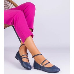 Gemre Balerini bleumarin din piele ecologică cu catarame Vitoldora