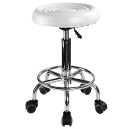 Scaun hidraulic cu roti, Alb, Taburet rotativ, Pentru salon, Cosmetica, Manichiura, Pedichiura, Frizerie, Coafor, Piele ecologica, Cu suport pentru picioare
