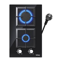 Plita Plita Gaz pe Sticla Incorporabila 2 Arzatoare 30 cm Negru, Timer Electronic, Protectie Copii
