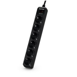 Prelungitor PRELUNGITOR CYBER POWER, Schuko x 6, conectare prin Schuko (T), cablu 1.8 m, 10 A, protectie supratensiune, negru, "B0620SC0-DE" (timbru verde 0.18 lei)