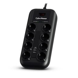 Prelungitor PRELUNGITOR CYBER POWER, Schuko x 8, conectare prin Schuko (T), USB x 2, cablu 1.8 m, 10 A, protectie supratensiune, negru, "P0820SUF0-DE" (timbru verde 0.18 lei)