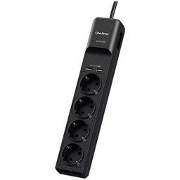Prelungitor PRELUNGITOR CYBER POWER, Schuko x 4, conectare prin Schuko (T), USB x 2, cablu 1.8 m, 10 A, protectie supratensiune, negru, "P0420SUDO-DE" (timbru verde 0.18 lei)