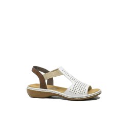 Sandale damă joase Rieker, albe perforate din piele naturală RIK65917-80-40 EU