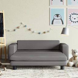 Canapea copii cu taburet gri 100x50x30cm piele ecologica GartenMobel Dekor