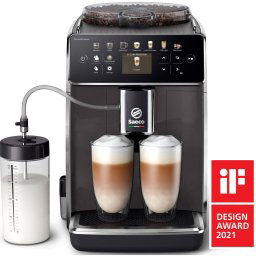 Espressor Cafea Automat Philips Saeco GranAroma SM6580/10 Sistem Lapte Latte Duo 14 Bauturi Ecran TFT Color 4 Profiluri Utilizator Filtru AquaClean Rasnita Ceramica Gri