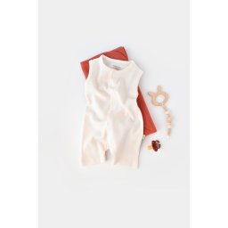 Salopeta fara maneci si pantaloni scurti - 100% bumbac organic - Ecru, BabyCosy (Marime: 9-12 luni)