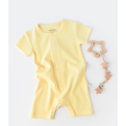 Salopeta cu pantaloni scurti - 100% bumbac organic - Galben, BabyCosy (Marime: 12-18 Luni)