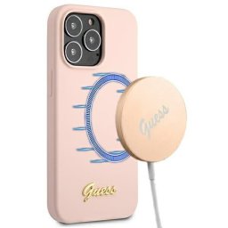 Husa Husa silicon Guess Script Gold Logo MagSafe pentru Apple iPhone 13 Pro Max, culoare roz