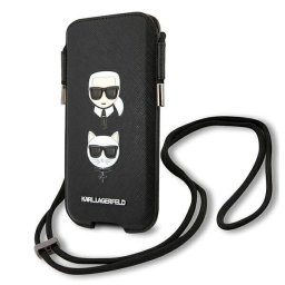 Geanta telefon Karl Lagerfeld Saffiano Ikonik Karl & Choupette Head pentru 6.7 inch, culoare negru