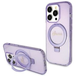 Husa Guess Ring Stand Script Glitter MagSafe case for iPhone 14 Pro - purple