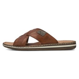 Papuci barbati, Rieker, 21082-24-Maro, casual, piele naturala, cu talpa joasa, maro (Marime: 42)