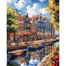 Set goblen cu diamante, cu sasiu, Amsterdam infloritor, 40x50 cm