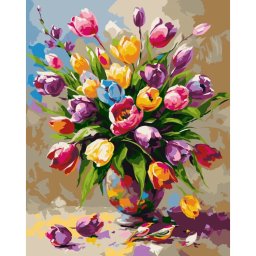 Set pictura pe numere, cu sasiu, Buchet cu flori de primavara, 40x50 cm