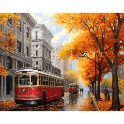 Set goblen cu diamante, cu sasiu, Oras toamna, 30x40 cm