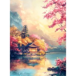 Set goblen cu diamante, cu sasiu, Casa langa lac, 30x40 cm