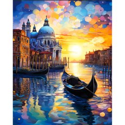 Set goblen cu diamante, cu sasiu, Venetia la apus de soare, 30x40 cm