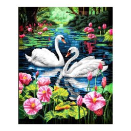 Set goblen cu diamante, cu sasiu, Lebede, 30x40 cm