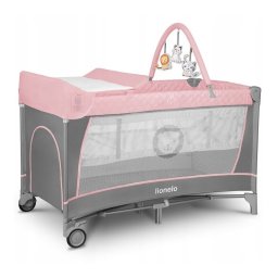 Lionelo Patut pliant cu nivel suplimentar si arcada, Flower, Gri/ Roz