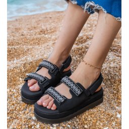 Gemre Sandale negre cu barete brodate pe platformă Jenisej