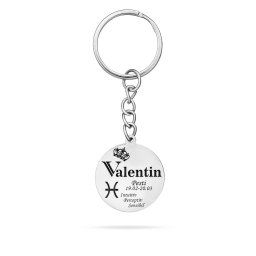 Breloc cu banut 25mm din Argint 925 personalizat cu nume, zodie si text