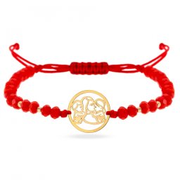 Bratara cu snur si disc familia personalizabil + bilute din aur 14k
