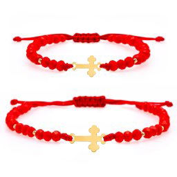 Set 2 Bratari mama si copil cu snur si cruciulita 1cm & 1.2cm din aur 14k + bilute