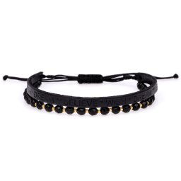 Brățara cu piele embosata Dream Wish Believe + 20 bilute de 2 mm si onix
