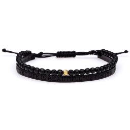 Brățara Be Positive cu Onix si piele embosata text + bila 4mm din AUR 14K