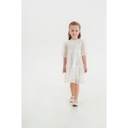 Rochie Alba din Tull cu Buline