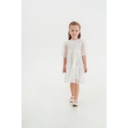 Rochie Alba din Tull cu Buline