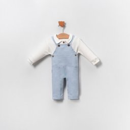 Set 2 piese Davis- Salopeta Bleu si Bluza Polo Alba