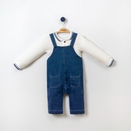 Set 2 Piese Norbert - Salopeta Blug si Bluza Polo Alba