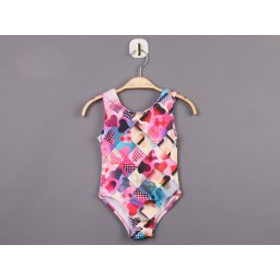 Costum de Baie Intreg pentru Fetite - Model Inimioare Multicolore