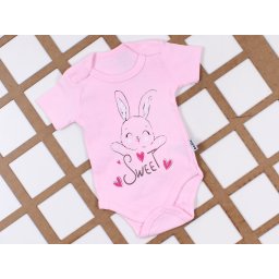 Body Bebelusi Fetite Sweet Bunny - Roz Deschis, 100% Bumbac, Maneca Scurt