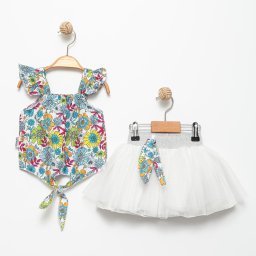 Set 2 Piese Fete Floral Princess - Fustita din Tull si Top cu Volanase