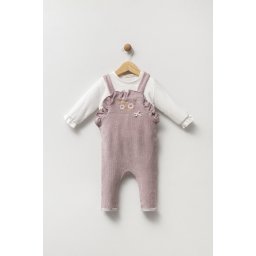 Set 2 Piese Fetite - Salopeta Lila si Bluza Alba
