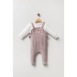 Set 2 Piese Fetite - Salopeta Lila si Bluza Alba