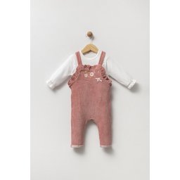 Set 2 Piese Fetite - Salopeta din Catifea Reiata si Bluza Alba