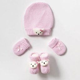 Set Elegant de Accesorii pentru Bebelusi - Caciulita, Manusi si Botosei Tricotati din Bumbac