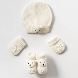 Set Elegant de Accesorii pentru Bebelusi - Caciulita, Manusi si Botosei Tricotati din Bumbac
