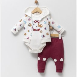 Set 3 piese Baietei Helly Baby Grena - 100% Bumbac
