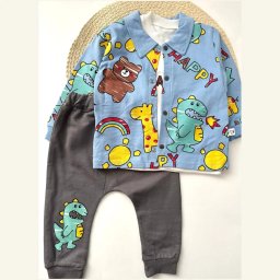 Set 3 Piese Baietei Happy Dino Bleu