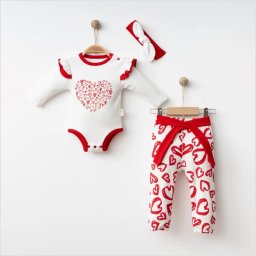 Set 100% Bumbac, 3 Piese Fetite-Heart of Hearts