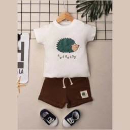 Set 2 Piese de Vara Baietei - Green HedgeHog, 100% Bumbac