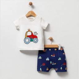 Set 2 Piese de Vara Baietei - Let s Go Tractor, 100% Bumbac