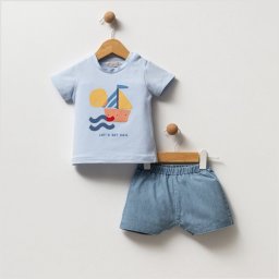 Set 2 Piese de Vara Baietei - Let s Set Sail, 100% Bumbac