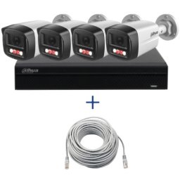 Kit supraveghere Dahua 4 camere 4MP Microfon PoE lentila 2.8mm IR 40m Lumina Alba 30m, NVR WizSense 4 canale PoE 8MP si cablu UTP CAT5 20m