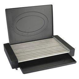 Gratar electric cu capac Rosberg R51015M, 1800W, 35x22 cm, 12 nervuri tubulare, Tava pentru grasime, Negru