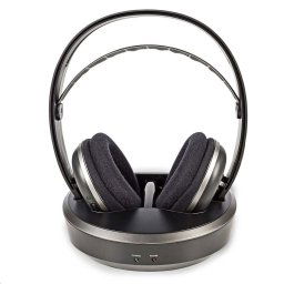 Casti wireless cu transmisie prin radio frecventa si statie de incarcare negru/argintiu, NEDIS